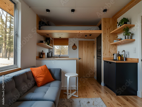Contemporary Design in a Compact Studio: Sleek Bedroom and Kitchen Spaces