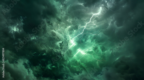 A dark sky with a green lightning bolt