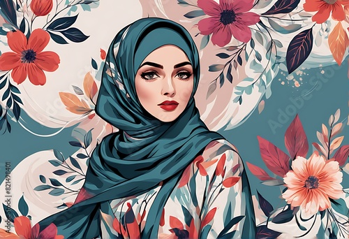 Abstract Headscarf and Other Textiles: Hijab Brush Design with Silk Shawl, Floral Patterns, and Strokes for Scarf Vector Patterns, Woman Fashion Texture, Nature Art Illustration, and Retro Beauty 