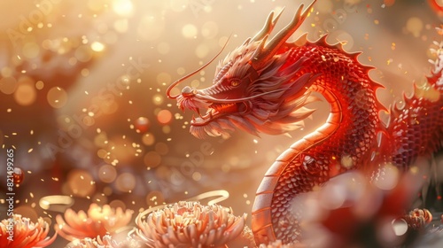 Fiery Dragon Rising among Mystical Blooms  A Symbol of Power and Grace