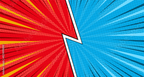 Comic book versus template background, classic pop-art style, superhero battle intro, halftone print texture