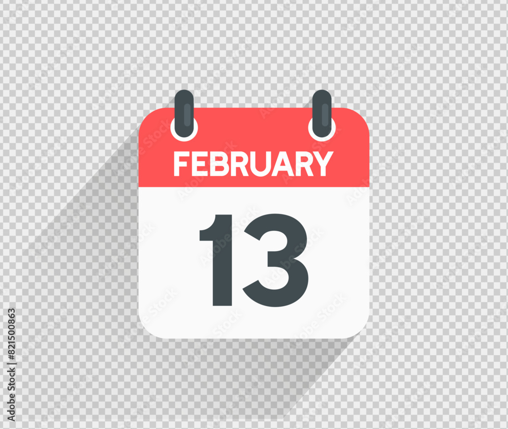 February 13 Calendar icon vector illustration Blank background February 13 Calendar icon vector illustration Blank background