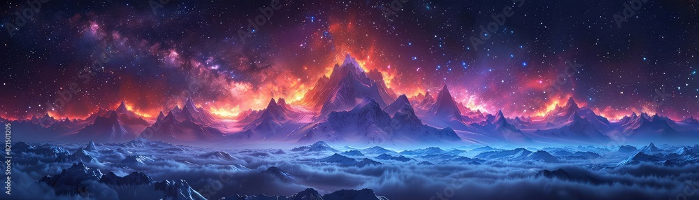 Starry night above Glacier flat design top view cosmic clarity theme animation Tetradic color scheme Starry night above Glacier flat design top view cosmic clarity theme animation Tetradic color scheme