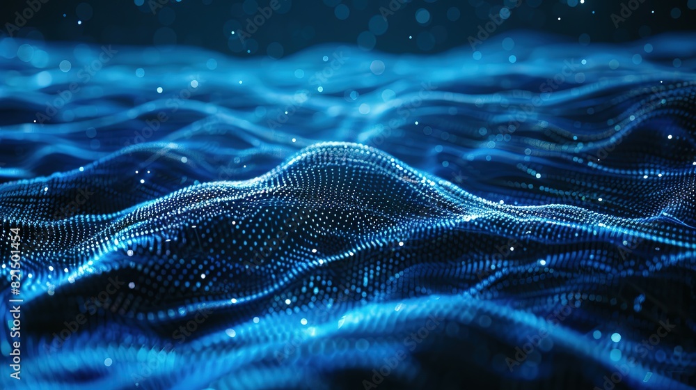 Abstract blue technology background featuring a cyber network grid with connected particles. Artificial neurons and global data connections. Abstract blue technology background featuring a cyber network grid with connected particles. Artificial neurons and global data connections.