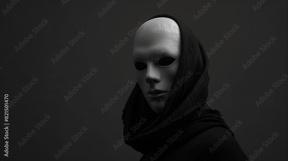 A person in a mask on a black background. The concept of incognito. A person in a mask on a black background. The concept of incognito.