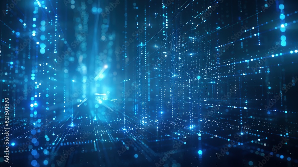 Abstract blue technology background featuring a cyber network grid with connected particles. Artificial neurons and global data connections. Abstract blue technology background featuring a cyber network grid with connected particles. Artificial neurons and global data connections.