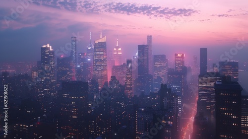 Futuristic Urban Dreamscape Bathed in Pink Neon Light at Sunset