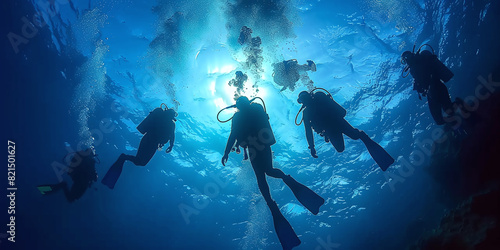Wallpaper Mural underwater photography of people cave diving in the sea, coral reef, summer adventure activity Torontodigital.ca