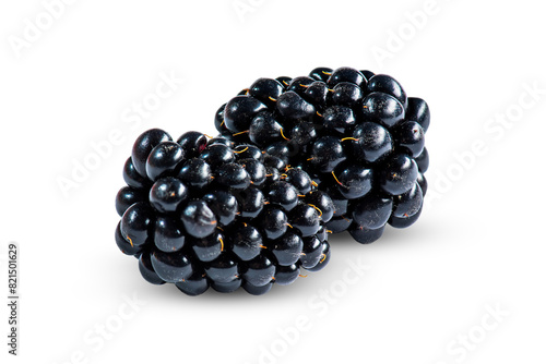 Two ripe blackberries on a white background isolate