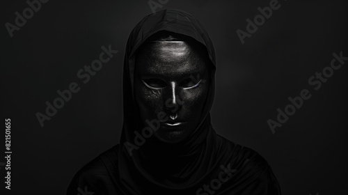 A person in a mask on a black background. The concept of incognito.