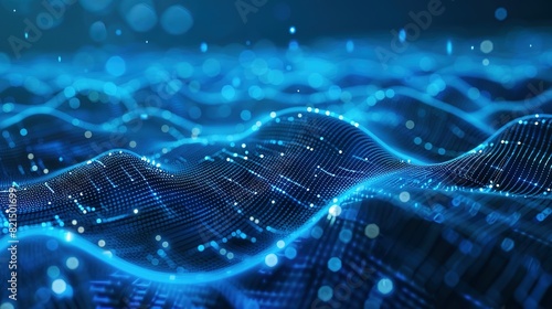 Wallpaper Mural Abstract blue technology background featuring a cyber network grid with connected particles. Artificial neurons and global data connections. Torontodigital.ca