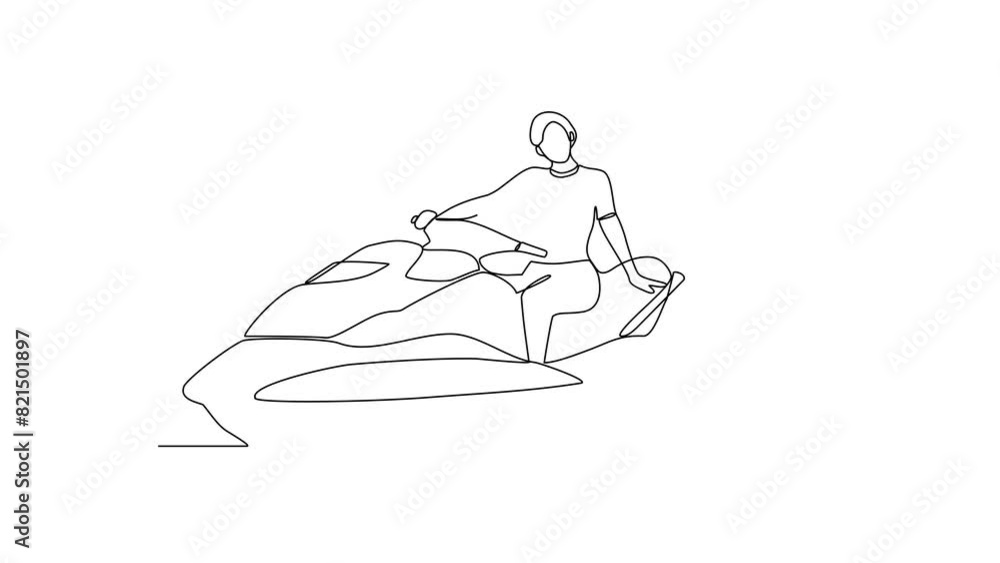Animated self drawing of people play jet ski vector illustration jet