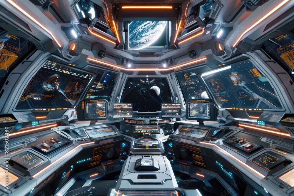 Fototapeta premium High-tech control room inside the space station