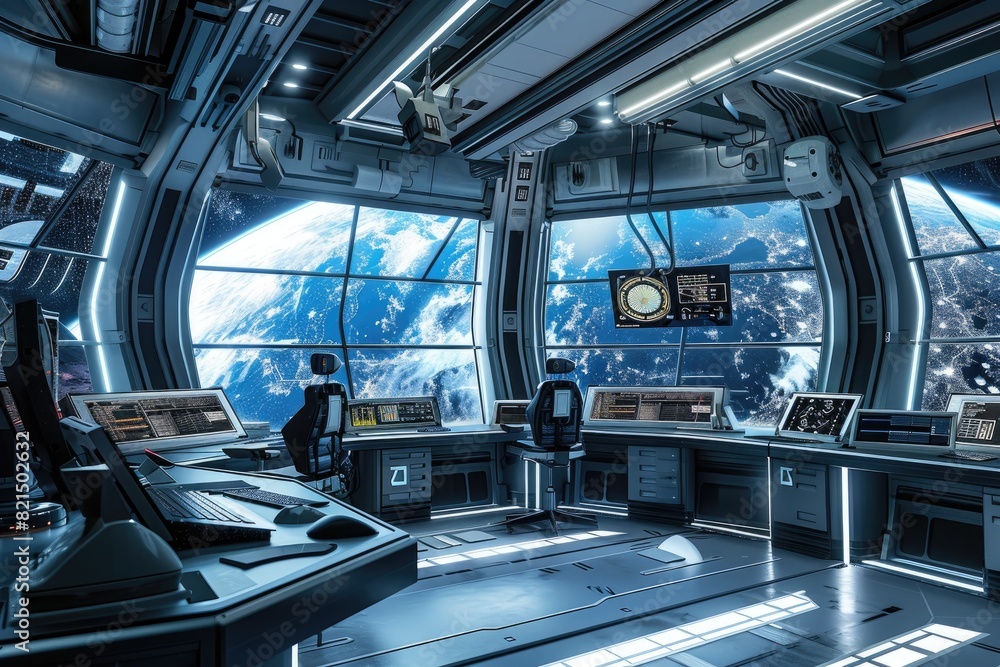 Obraz premium High-tech control room inside the space station