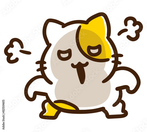 全身で怒りをあらわにするかわいいねこのキャラクターのコミカルなイラスト