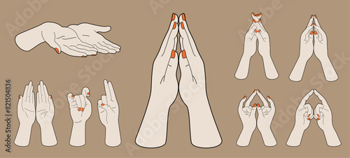 浮世絵風の色々な手のポーズセット。