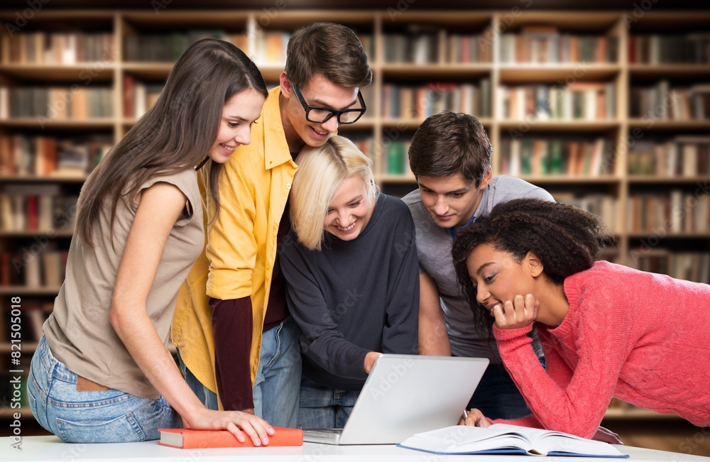 Young college friends student study together Young college friends student study together