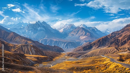 A dramatic landscape formed by tectonic plate activity, such as the Himalayas,