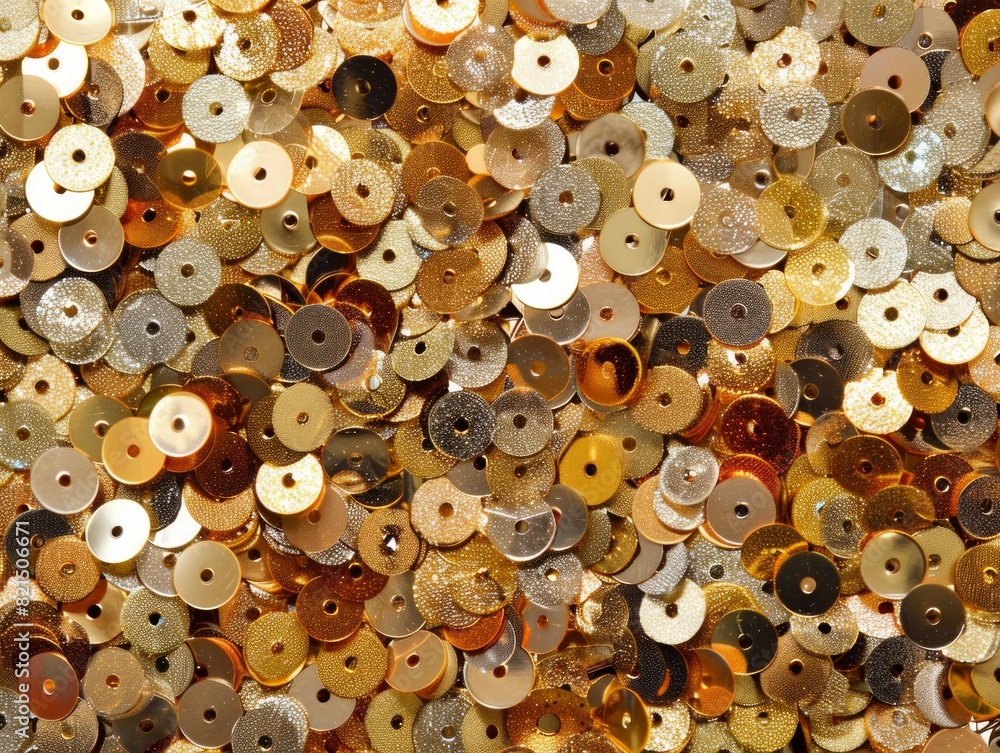 A pile of gold and silver glittery beads A pile of gold and silver glittery beads