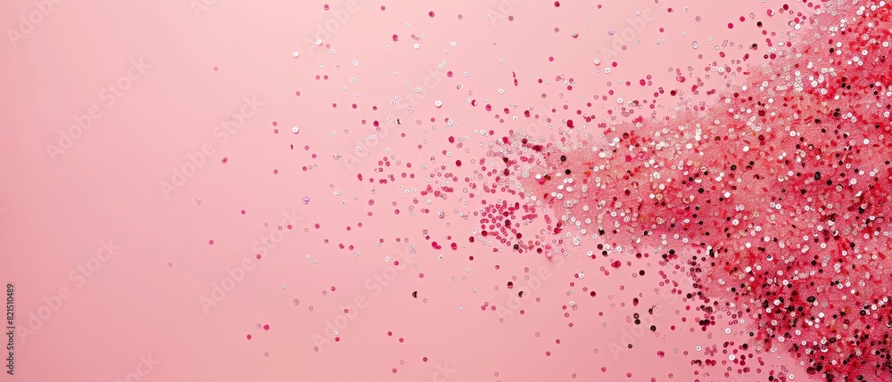 Pink and red glitter particles scattering on a light pink background, creating a festive and celebratory atmosphere. Pink and red glitter particles scattering on a light pink background, creating a festive and celebratory atmosphere.