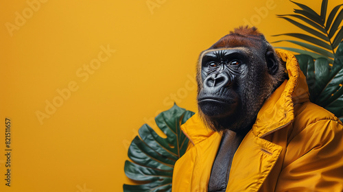 Creative animal concept Gorilla in luxury lush coat, fashion, style, imagination © Ricardo Costa