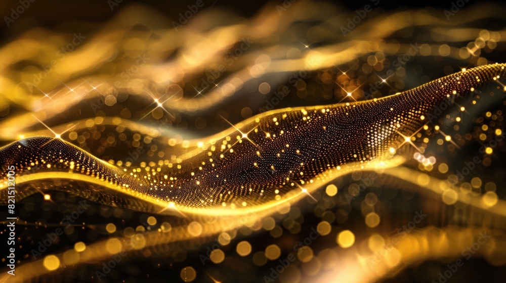 Digital gold gradient background with wave of glowing particles dots. Digital gold gradient background with wave of glowing particles dots.