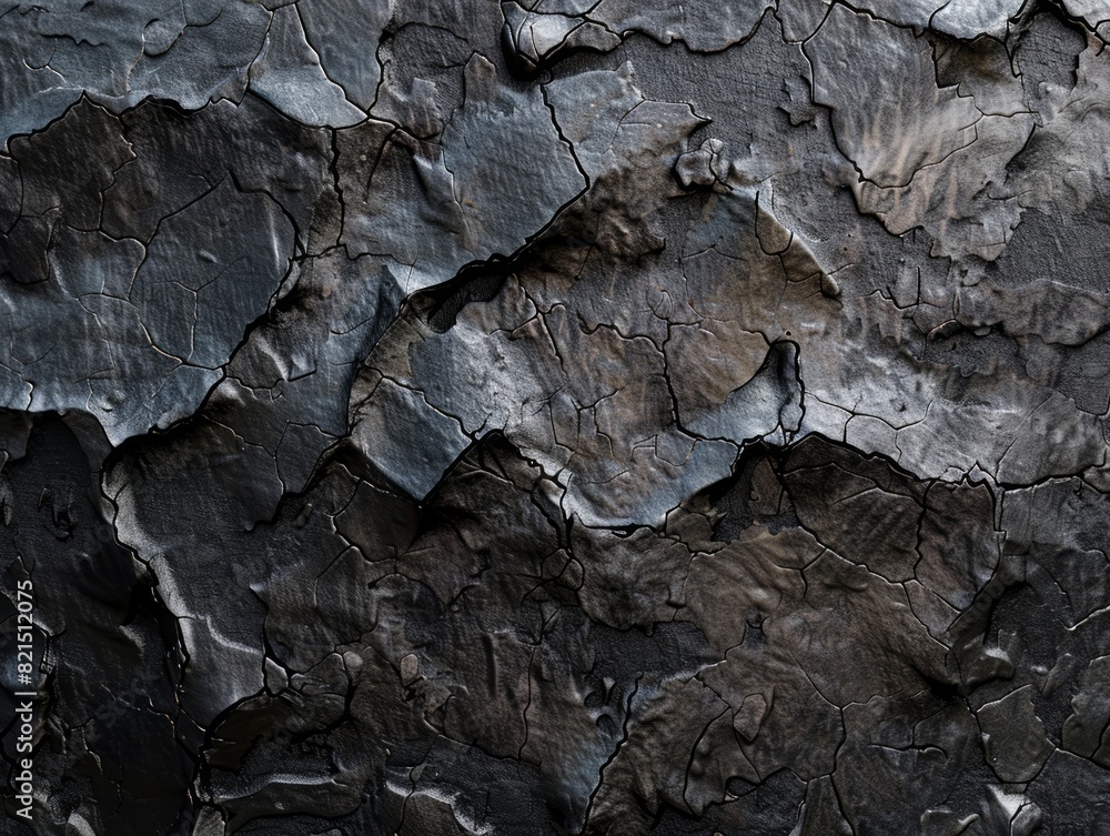 A black and grey rock with cracks and holes A black and grey rock with cracks and holes