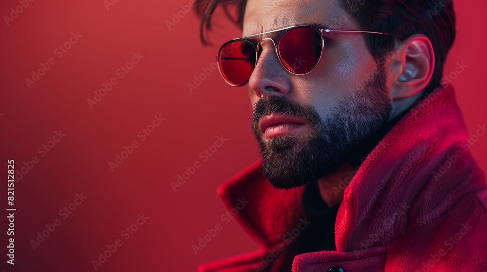 Fototapeta premium A hot handsome man in a red background