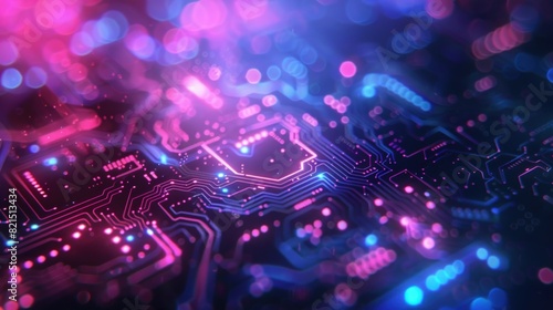Abstract digital background with circuit board and glowing lights.