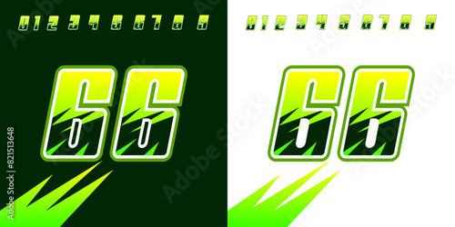 racing number 66 light green and dark green for sports, racing, racing and esports, workshops