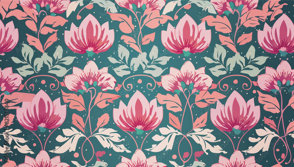 Fototapeta premium green leaf damask pattern background