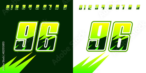 racing number 96 light green and dark green for sports, racing, racing and esports, workshops