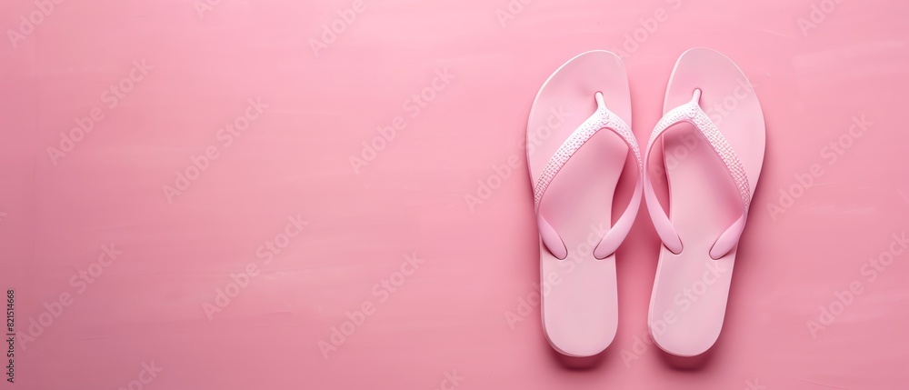 Pair of pink flip-flops on a pastel pink background. Perfect for summer, beach, and casual wear themes.