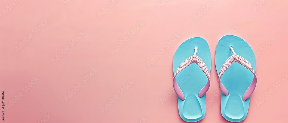 Blue and pink flip-flops on a peach background. Perfect for summer, beach, or vacation themes. Minimalist and colorful design.