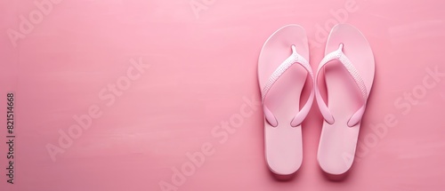 Pair of pink flip-flops on a pastel pink background. Perfect for summer, beach, and casual wear themes.