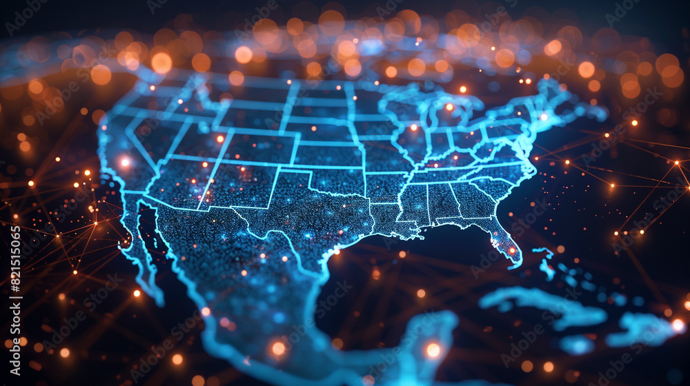 Digital map of USA, North America, geography, cartography, global navigation Digital map of USA, North America, geography, cartography, global navigation