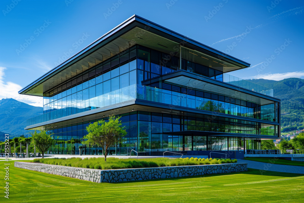 Modern Building on a blue sky backdrop.Modern concrete architecture.
Modern Building on a blue sky backdrop.Modern concrete architecture.