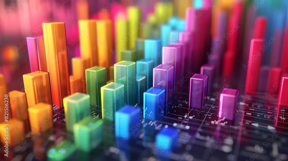 A 3D colorful bar graph showing a progression of growth, a concept for business development and analytics A 3D colorful bar graph showing a progression of growth, a concept for business development and analytics