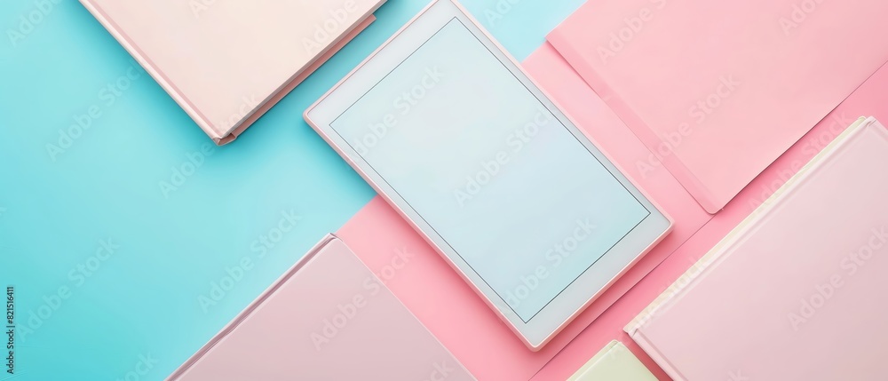 Minimalist pastel-themed photo featuring closed books on blue and pink background. Ideal for educational, artistic, or design concepts. Minimalist pastel-themed photo featuring closed books on blue and pink background. Ideal for educational, artistic, or design concepts.