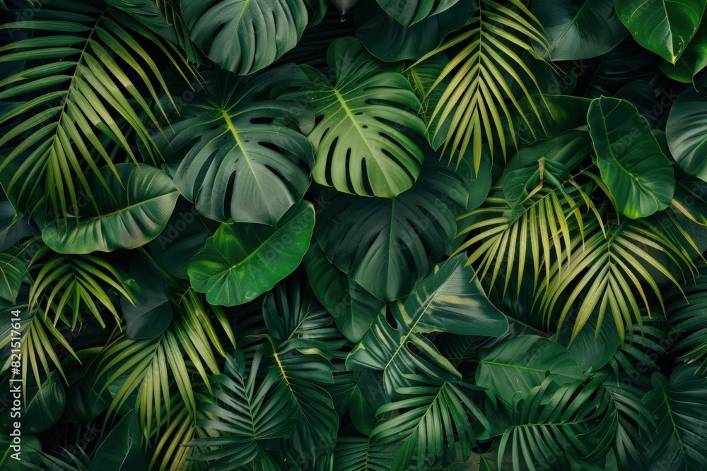 Top view of lush palm leaves background. Top view of lush palm leaves background.