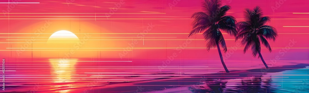 Background with sunset sky and palm trees, tropical resort Background with sunset sky and palm trees, tropical resort
