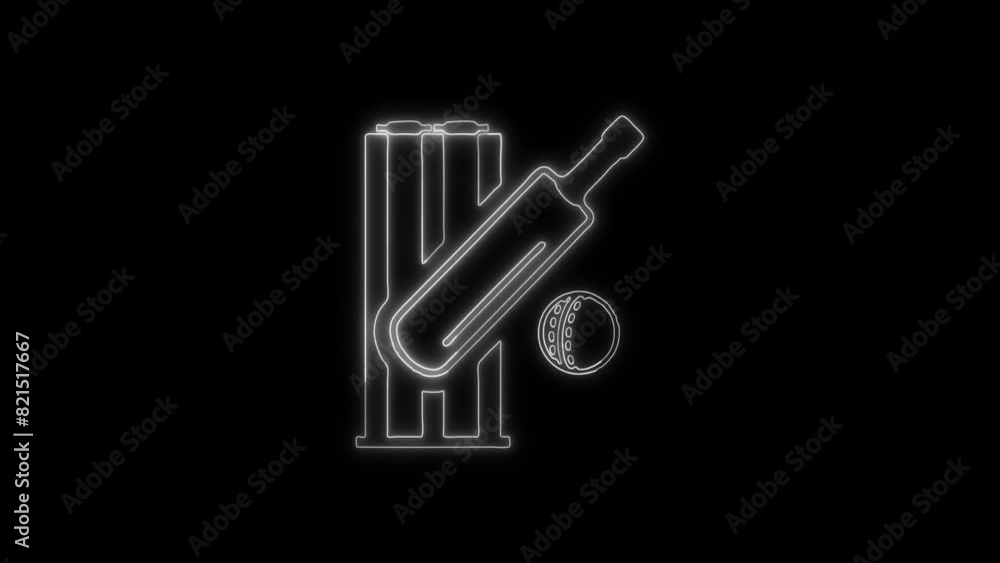 Neon Cricket Showcase Bat, Ball, and Stumps Icon and Symbol Animation on Black Background, HD Video Neon Cricket Showcase Bat, Ball, and Stumps Icon and Symbol Animation on Black Background, HD Video