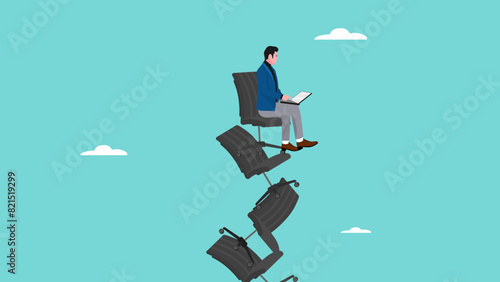 having multiple job, employees with many job positions work on projects on piles of office chairs