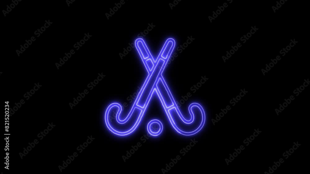 Field Hockey Flash Crossed Sticks and Ball Neon Sign on Black Background Field Hockey Flash Crossed Sticks and Ball Neon Sign on Black Background