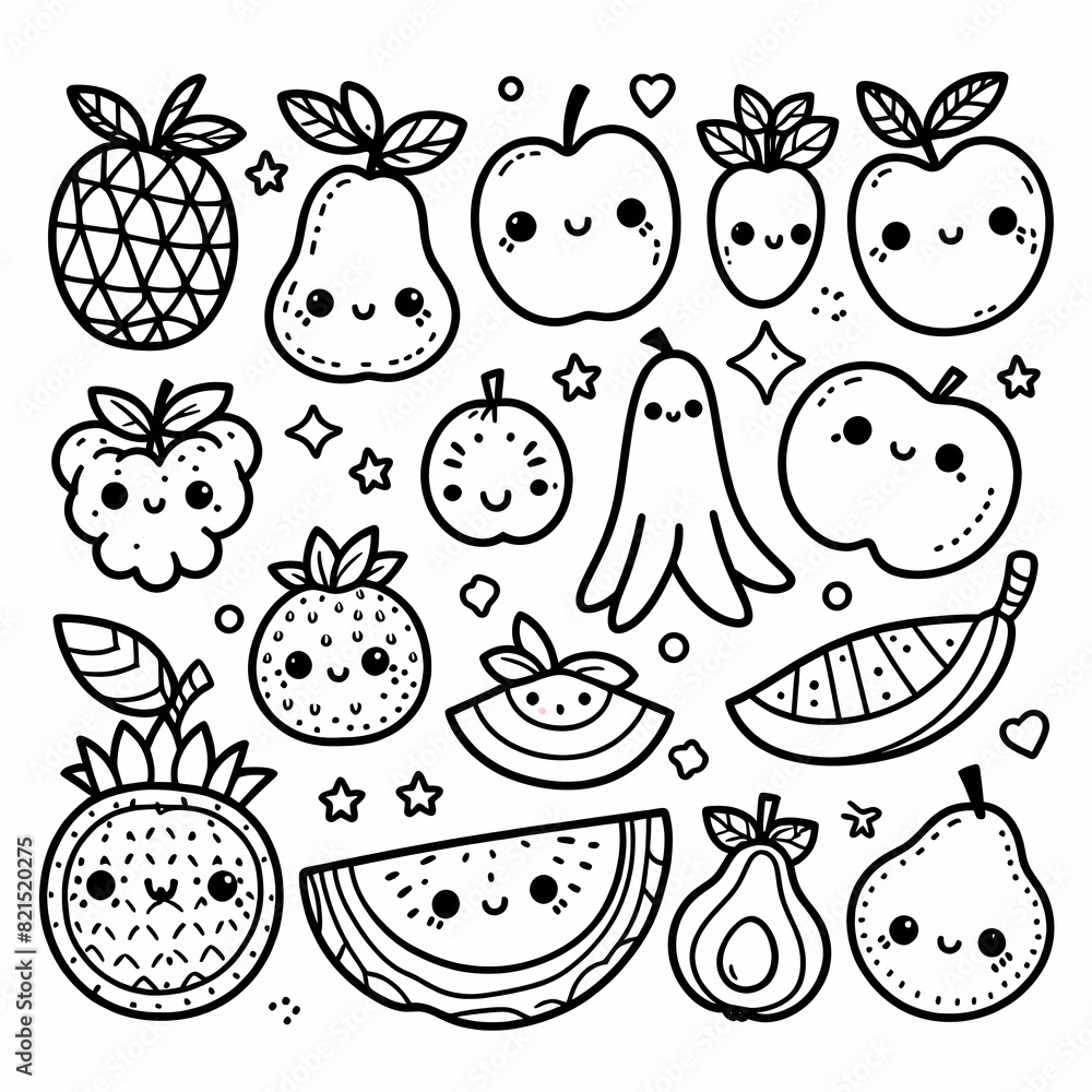 Fototapeta premium Fruit Fun: Simple and Cute Coloring Pages