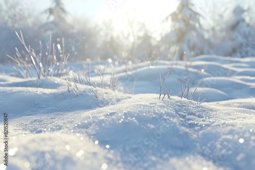 Picture of a beach transformed into a winter wonderland, with soft, powdery snow covering the ground, offering a picturesque scene of seasonal beauty. Frozen coastline concept