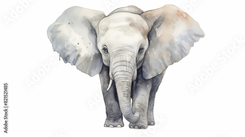 elephant water color illustration painting front view white background