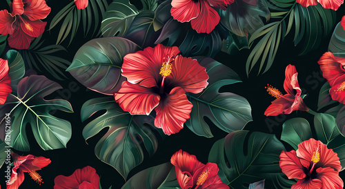 seamless pattern featuring an array of exotic flowers