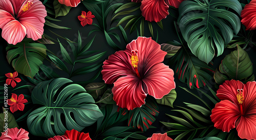 seamless pattern featuring an array of exotic flowers