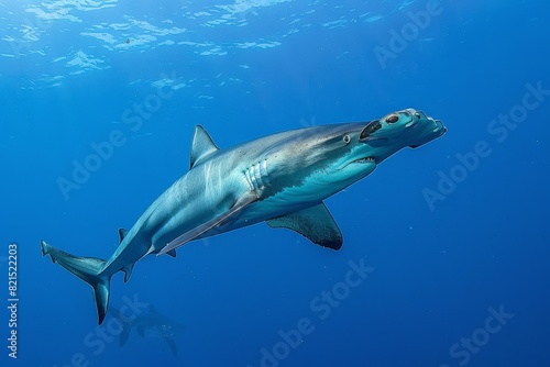A great hammerhead shark patrolling the deep blue sea. --no logo --ar 3 2 Job ID  28c4ad6f-df36-40ae-a949-a3264c2cd714
